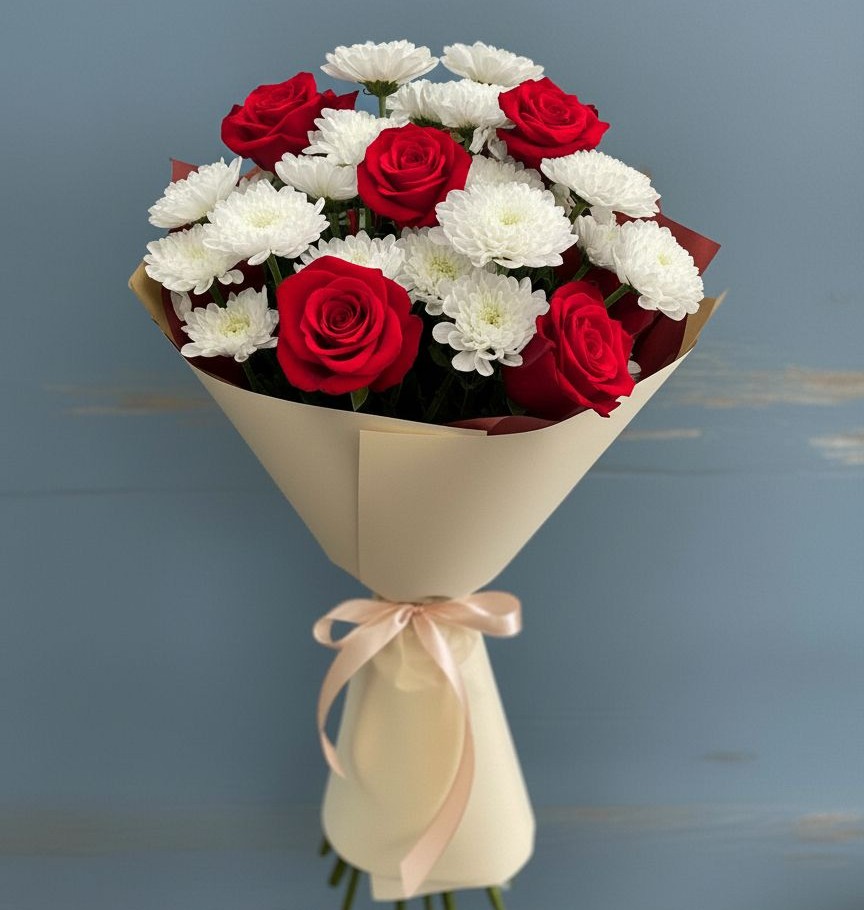 Букет цветов из: Розы и Хризантемы в Шлиссельбурге