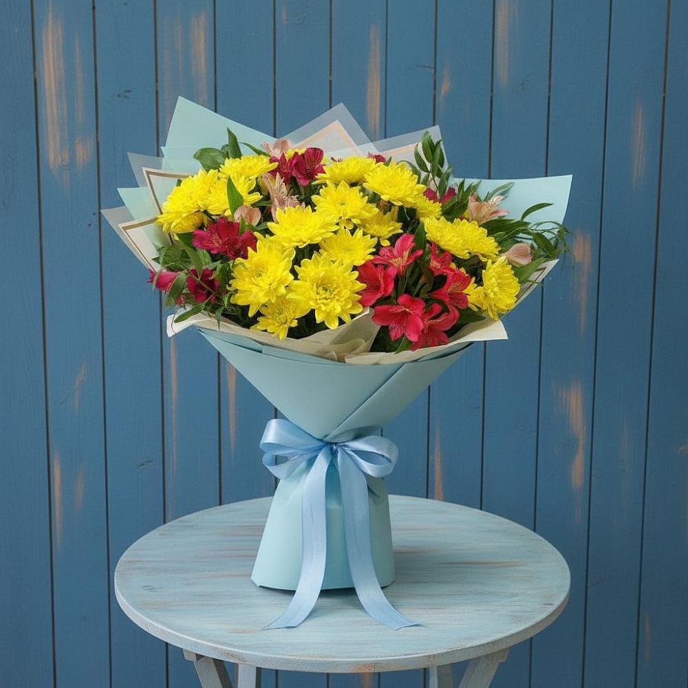 Букет цветов из: Альстромерии и Хризантемы в Шлиссельбурге