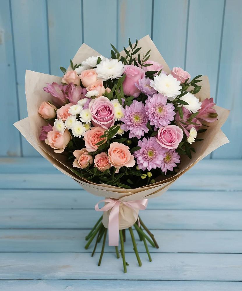 Букет цветов из: Хризантемы, Розы и Альстромерии в Шлиссельбурге