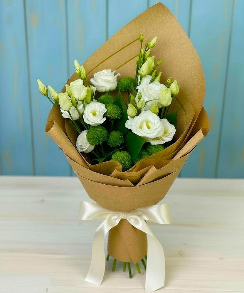 Букет цветов из: Хризантемы и Лизиантусы в Шлиссельбурге