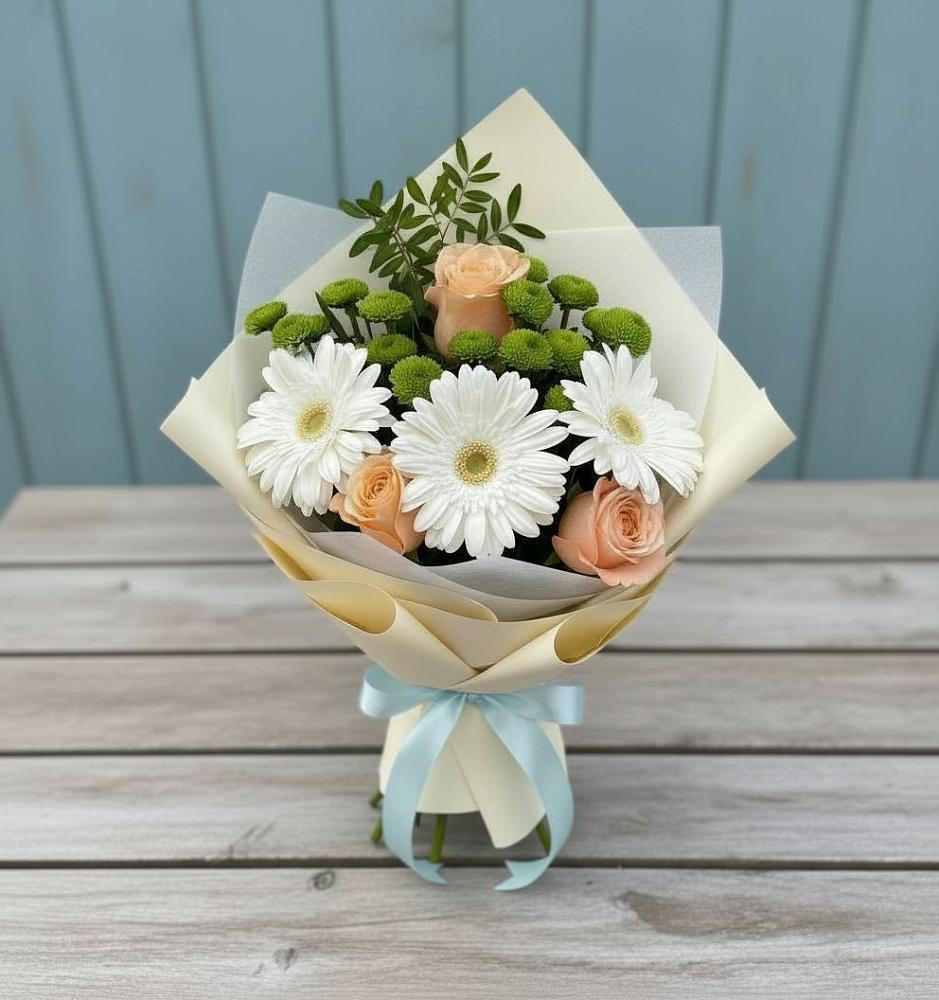 Букет цветов из: Герберы, Розы и Хризантемы в Шлиссельбурге
