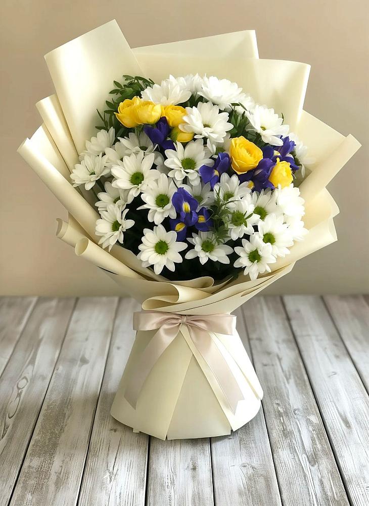 Букет цветов из: Ирисы, Хризантемы и Розы в Шлиссельбурге