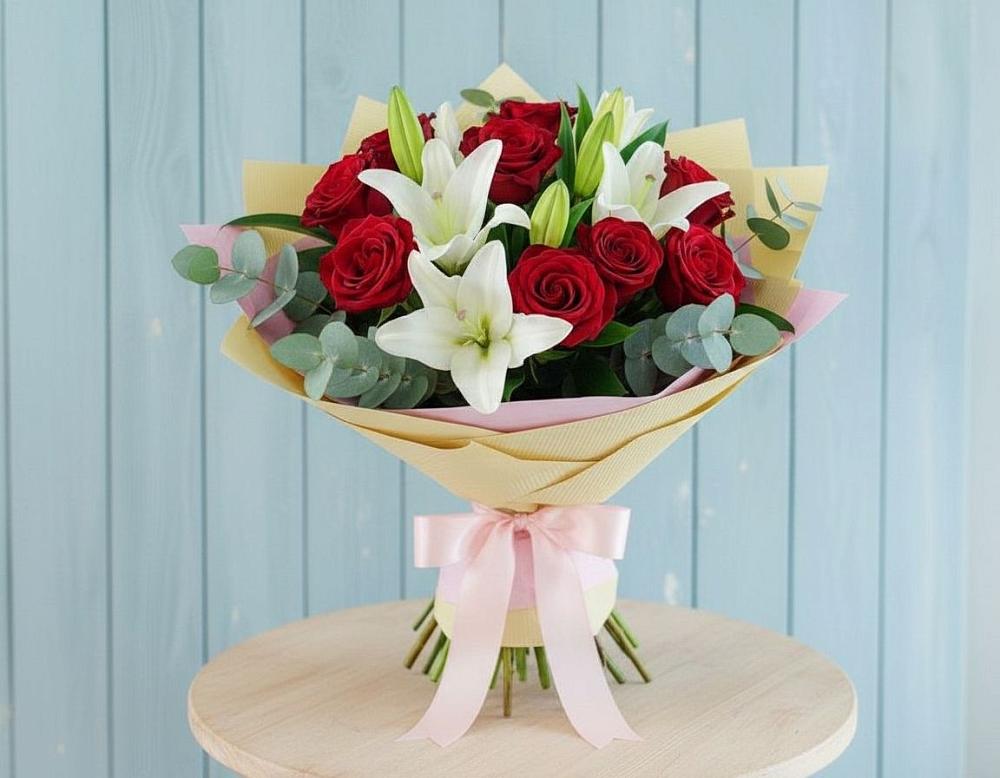 Букет цветов из: Лилии и Розы в Шлиссельбурге